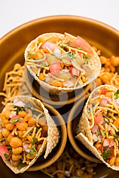 Papad coneÂ chaat or chat is an easy but healthy and crunchyÂ tea timeÂ snack from India